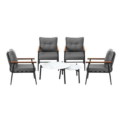 Livsip 6 Piece Outdoor Patio Set White Table Set Black Armchairs-Outdoor Patio Set-PEROZ Accessories