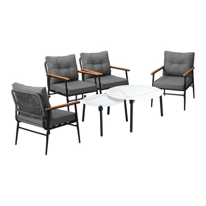 Livsip 6 Piece Outdoor Patio Set White Table Set Black Armchairs-Outdoor Patio Set-PEROZ Accessories