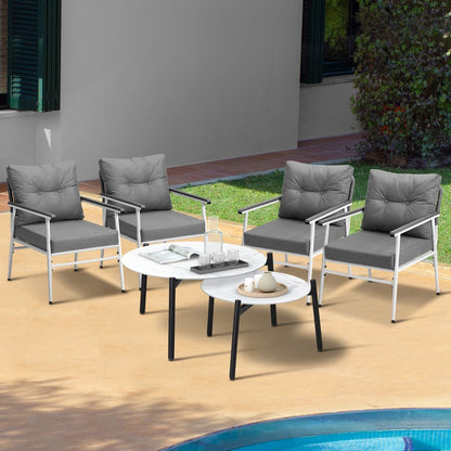 Livsip 6 Piece Outdoor Patio Set White Table Set White Armchairs-Outdoor Patio Set-PEROZ Accessories