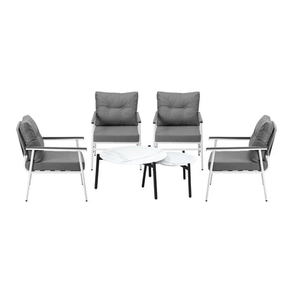 Livsip 6 Piece Outdoor Patio Set White Table Set White Armchairs-Outdoor Patio Set-PEROZ Accessories