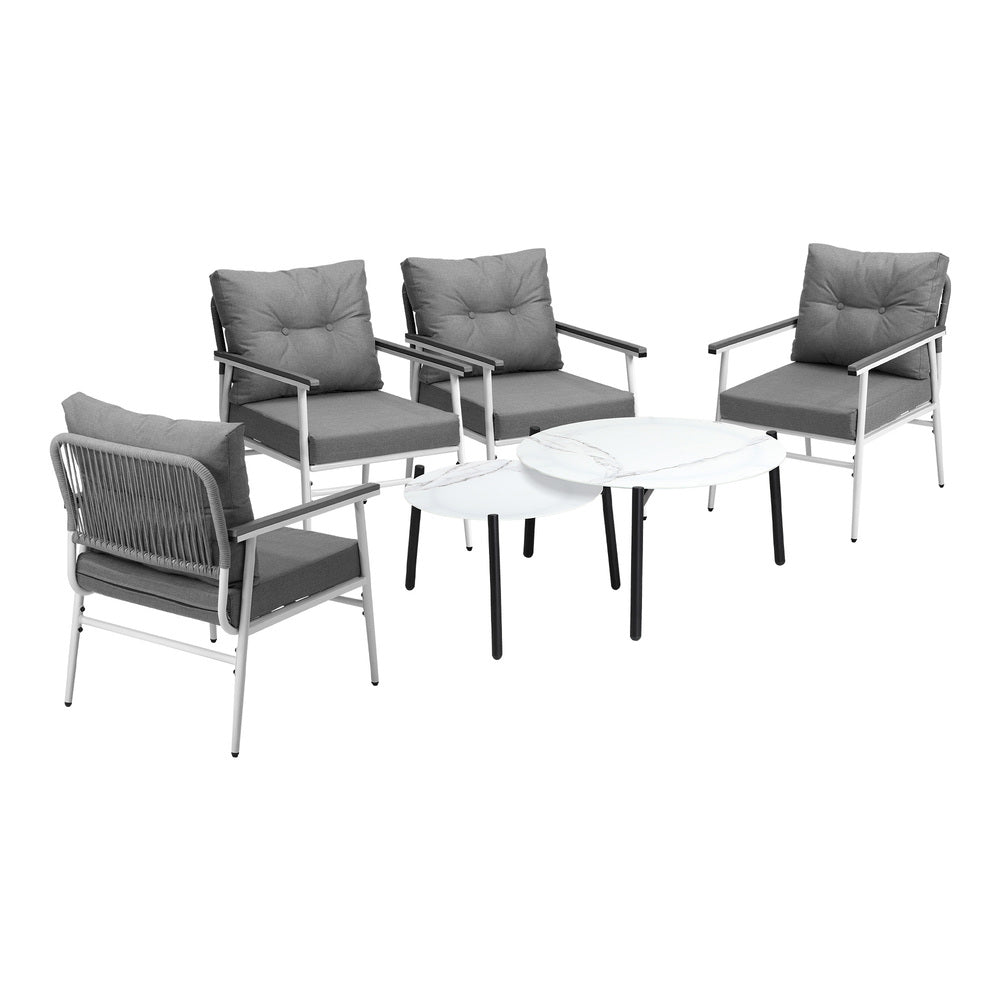 Livsip 6 Piece Outdoor Patio Set White Table Set White Armchairs-Outdoor Patio Set-PEROZ Accessories