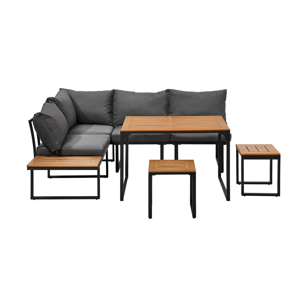 Livsip 6 Seater Outdoor Dining Sofa Set Lounge Furniture Grey-Outdoor Dining Set-PEROZ Accessories