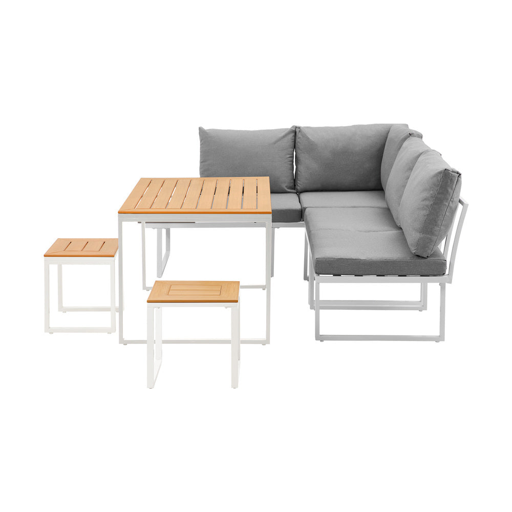 Livsip 6 Seater Outdoor Dining Sofa Set Lounge Furniture White-Outdoor Dining Set-PEROZ Accessories