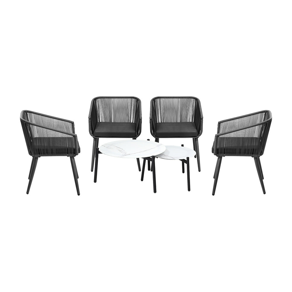 Livsip 6PC Outdoor Patio Set 2 Coffee Table with Grey Chairs-Outdoor Patio Set-PEROZ Accessories