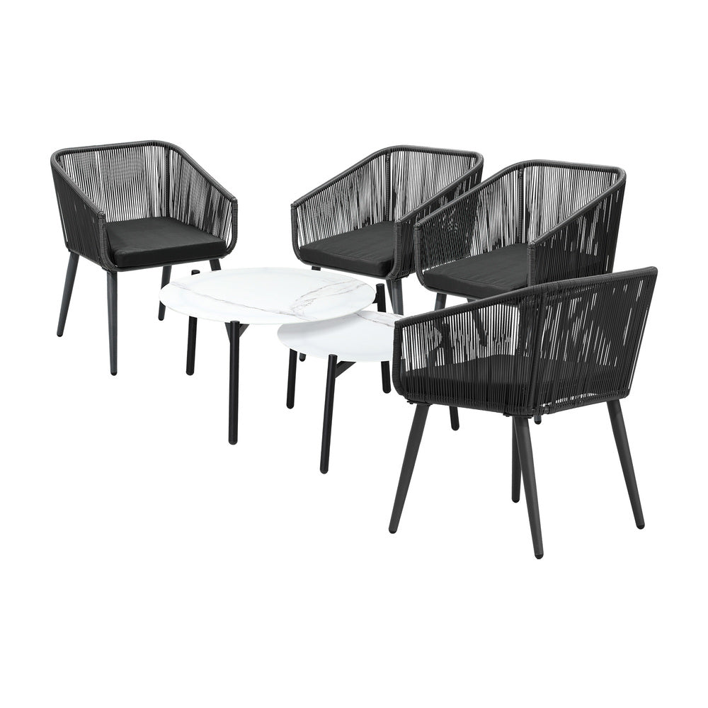 Livsip 6PC Outdoor Patio Set 2 Coffee Table with Grey Chairs-Outdoor Patio Set-PEROZ Accessories