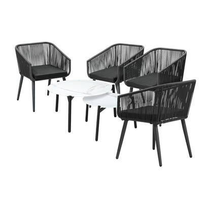 Livsip 6PC Outdoor Patio Set 2 Coffee Table with Grey Chairs-Outdoor Patio Set-PEROZ Accessories