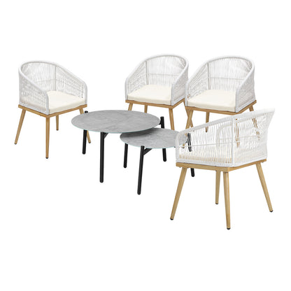 Livsip 6PC Outdoor Patio Set Grey Table Sets Polyester Chair Rope-Outdoor Patio Set-PEROZ Accessories