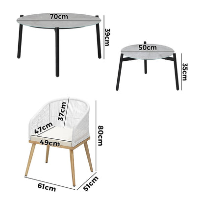 Livsip 6PC Outdoor Patio Set Grey Table Sets Polyester Chair Rope-Outdoor Patio Set-PEROZ Accessories