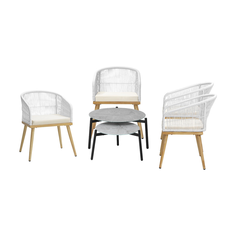 Livsip 6PC Outdoor Patio Set Grey Table Sets Polyester Chair Rope-Outdoor Patio Set-PEROZ Accessories