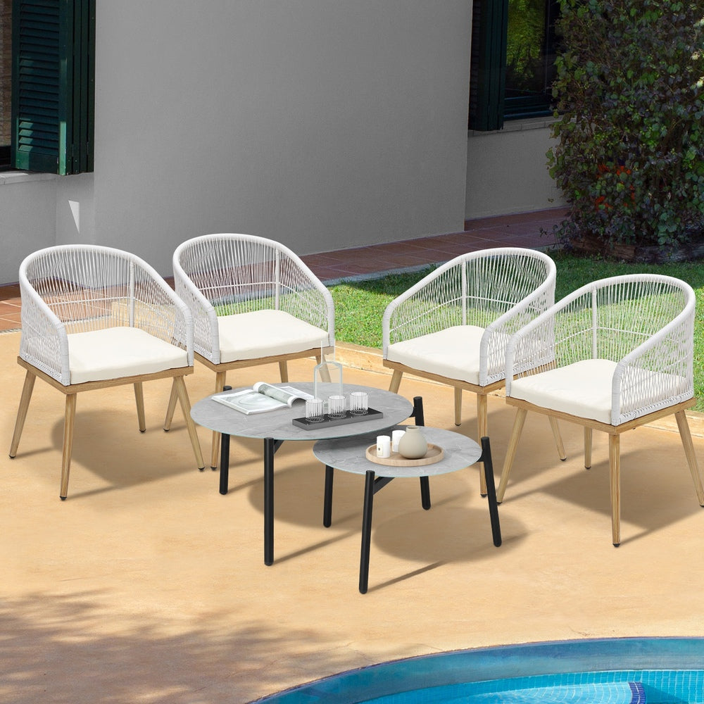 Livsip 6PC Outdoor Patio Set Grey Table Sets Polyester Chair Rope-Outdoor Patio Set-PEROZ Accessories