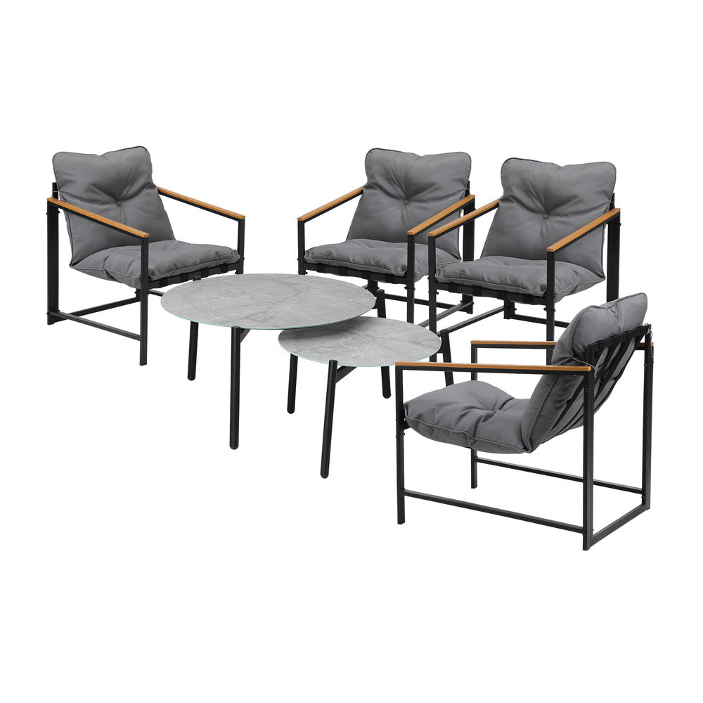 Livsip 6PC Outdoor Patio Set Round Grey Marble Table Sets with Chairs-Outdoor Patio Set-PEROZ Accessories