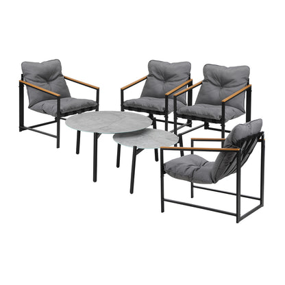 Livsip 6PC Outdoor Patio Set Round Grey Marble Table Sets with Chairs-Outdoor Patio Set-PEROZ Accessories