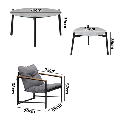 Livsip 6PC Outdoor Patio Set Round Grey Marble Table Sets with Chairs-Outdoor Patio Set-PEROZ Accessories
