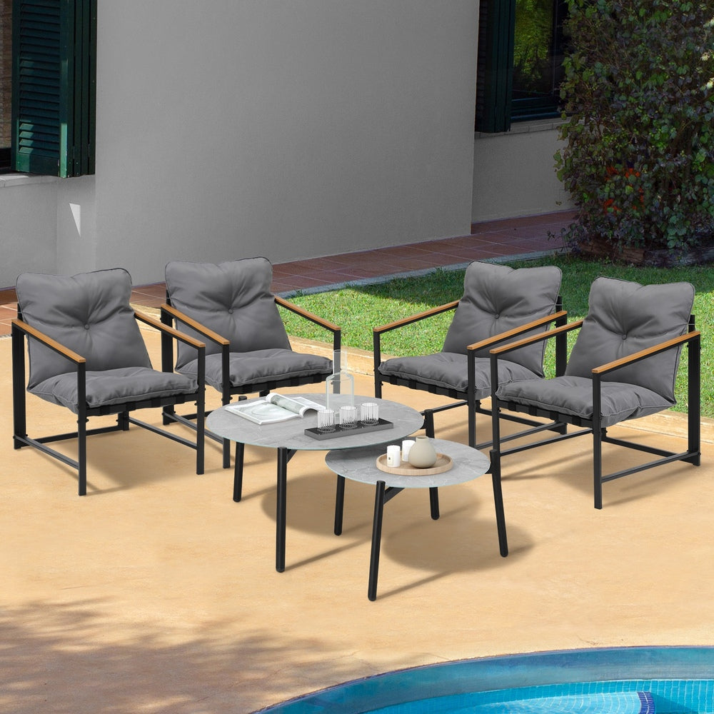 Livsip 6PC Outdoor Patio Set Round Grey Marble Table Sets with Chairs-Outdoor Patio Set-PEROZ Accessories