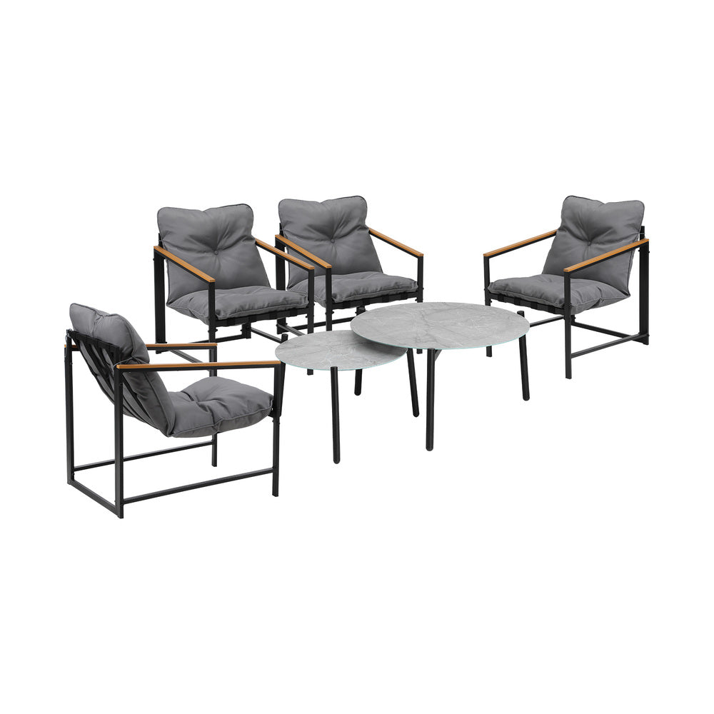 Livsip 6PC Outdoor Patio Set Round Grey Marble Table Sets with Chairs-Outdoor Patio Set-PEROZ Accessories