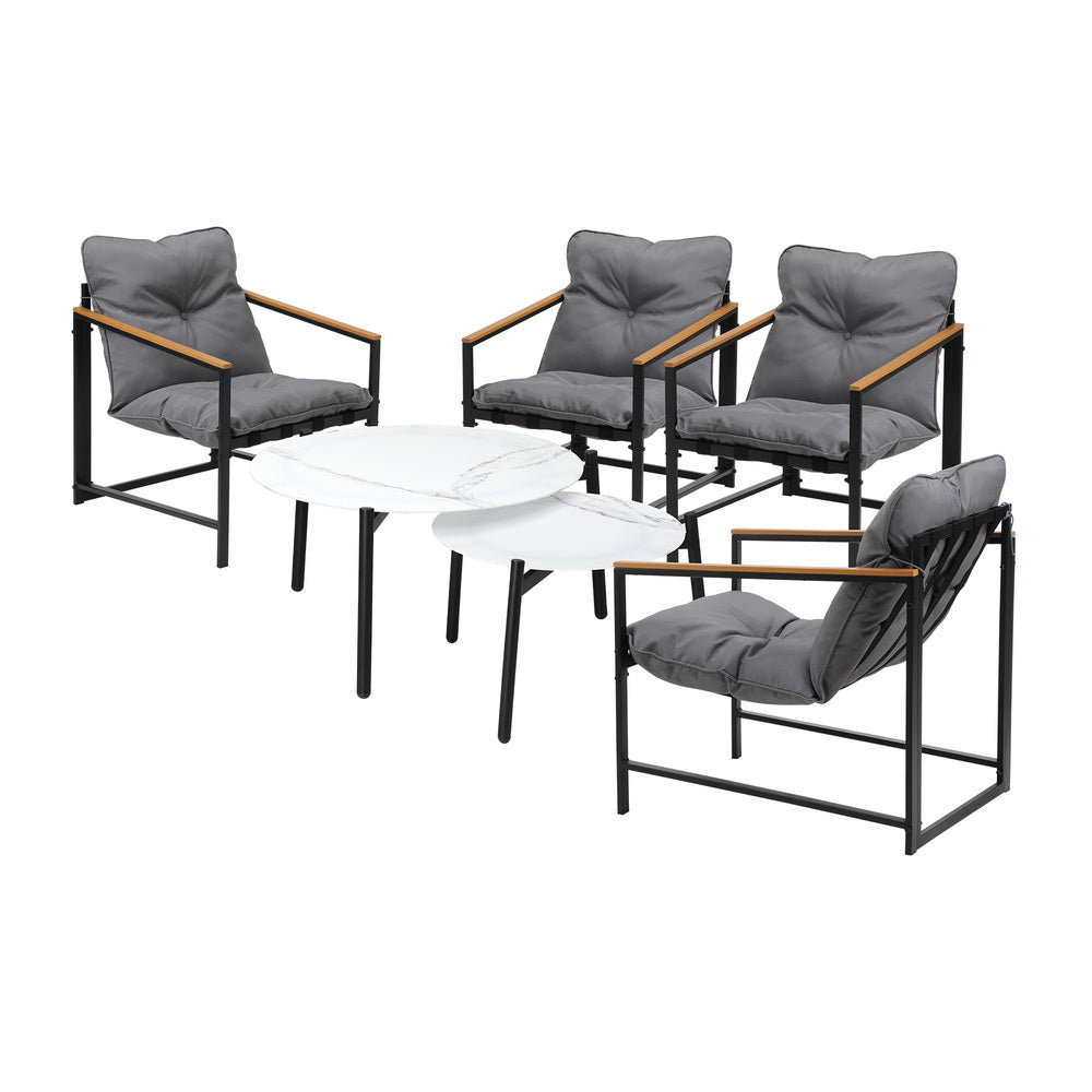 Livsip 6PC Outdoor Patio Set Round White Marble Table Sets with Chairs-Outdoor Patio Set-PEROZ Accessories