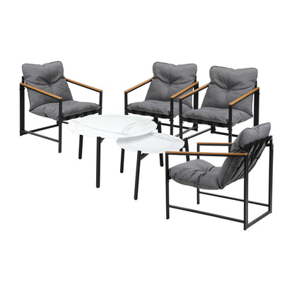 Livsip 6PC Outdoor Patio Set Round White Marble Table Sets with Chairs-Outdoor Patio Set-PEROZ Accessories