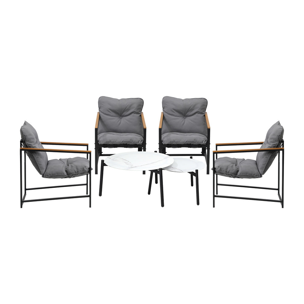 Livsip 6PC Outdoor Patio Set Round White Marble Table Sets with Chairs-Outdoor Patio Set-PEROZ Accessories