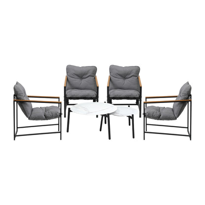 Livsip 6PC Outdoor Patio Set Round White Marble Table Sets with Chairs-Outdoor Patio Set-PEROZ Accessories