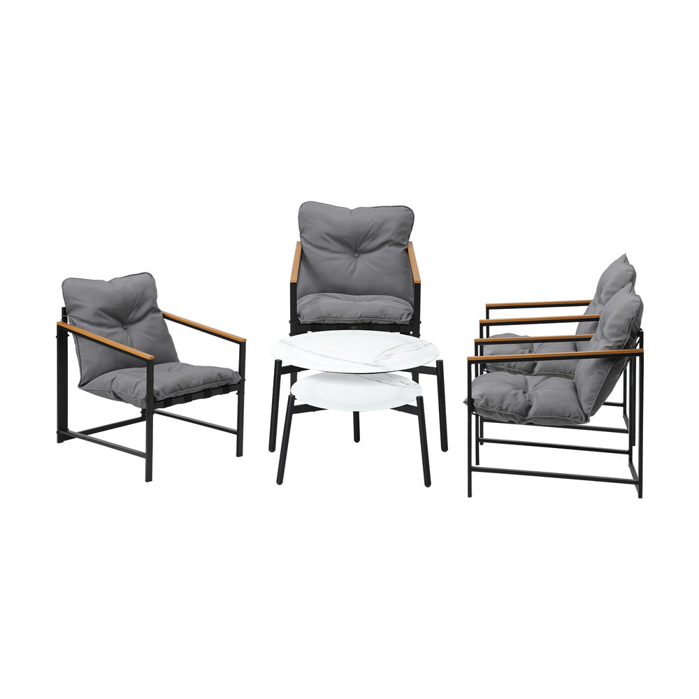 Livsip 6PC Outdoor Patio Set Round White Marble Table Sets with Chairs-Outdoor Patio Set-PEROZ Accessories