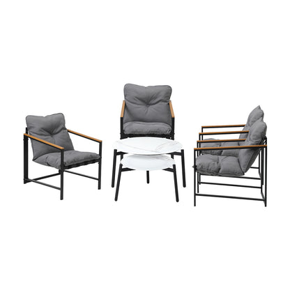 Livsip 6PC Outdoor Patio Set Round White Marble Table Sets with Chairs-Outdoor Patio Set-PEROZ Accessories