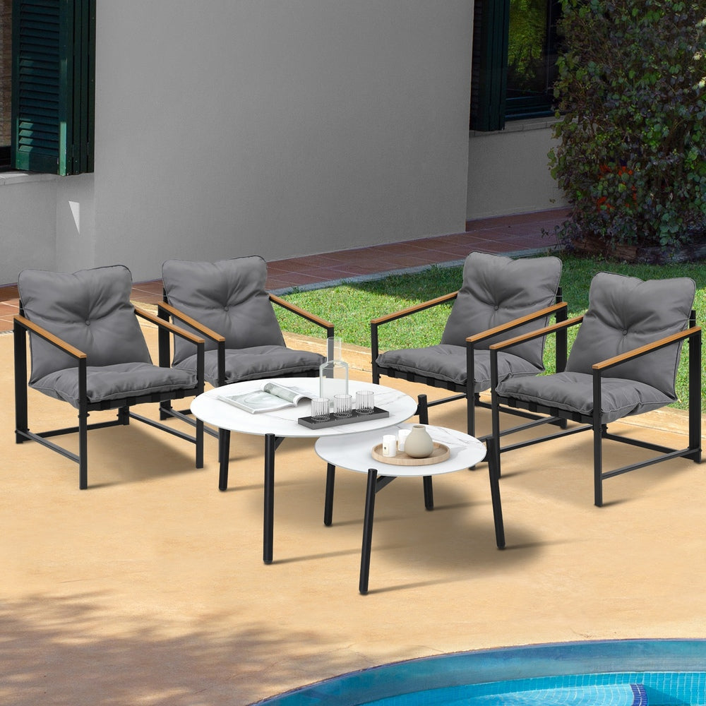 Livsip 6PC Outdoor Patio Set Round White Marble Table Sets with Chairs-Outdoor Patio Set-PEROZ Accessories