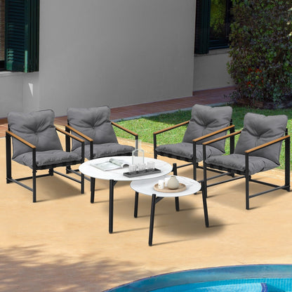 Livsip 6PC Outdoor Patio Set Round White Marble Table Sets with Chairs-Outdoor Patio Set-PEROZ Accessories
