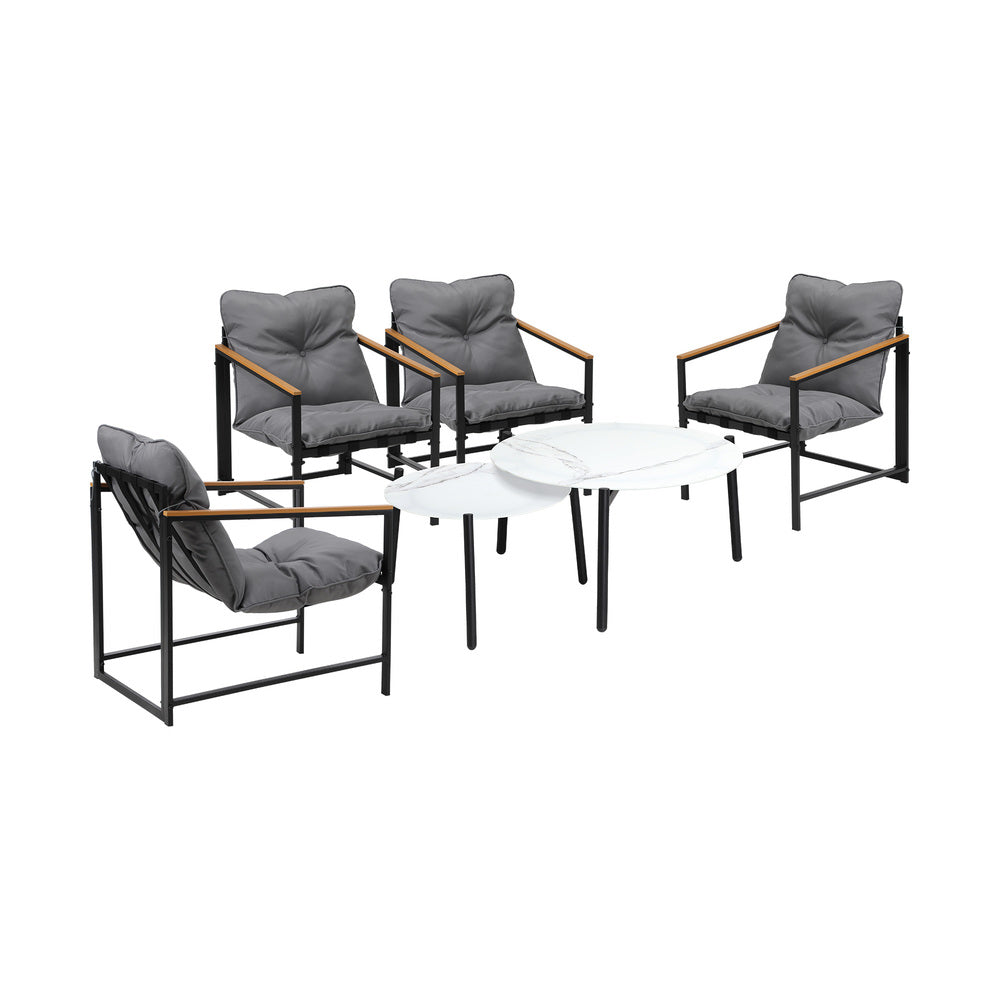 Livsip 6PC Outdoor Patio Set Round White Marble Table Sets with Chairs-Outdoor Patio Set-PEROZ Accessories