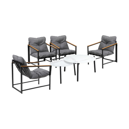 Livsip 6PC Outdoor Patio Set Round White Marble Table Sets with Chairs-Outdoor Patio Set-PEROZ Accessories