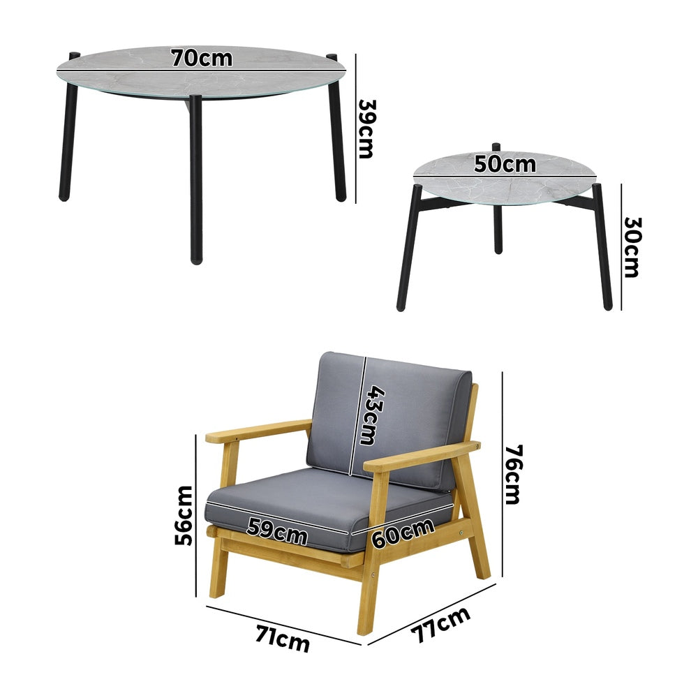 Livsip 6PCS Outdoor Lounge Set 2pc Grey Coffee Table Sets with Armchairs-Outdoor Patio Set-PEROZ Accessories