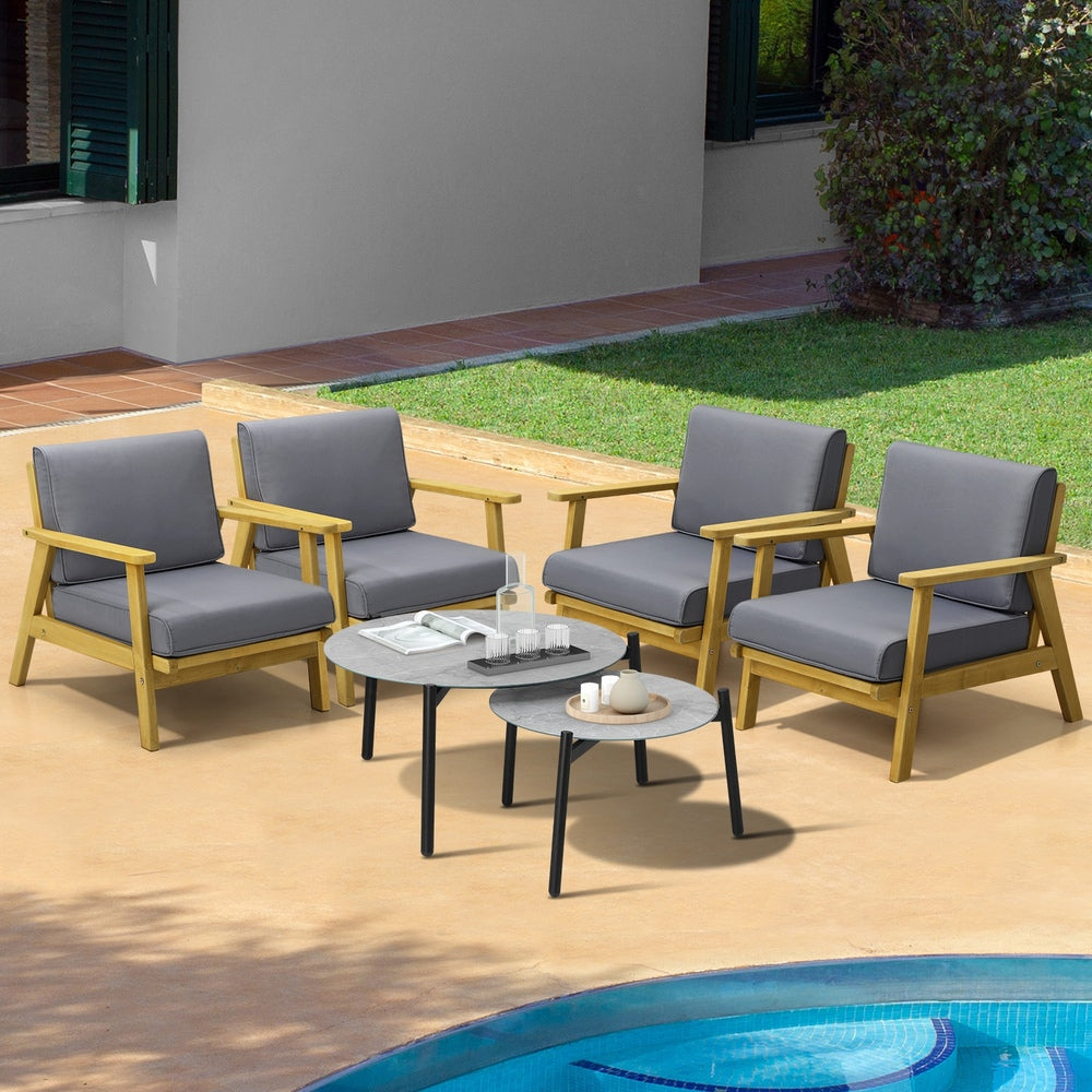 Livsip 6PCS Outdoor Lounge Set 2pc Grey Coffee Table Sets with Armchairs-Outdoor Patio Set-PEROZ Accessories