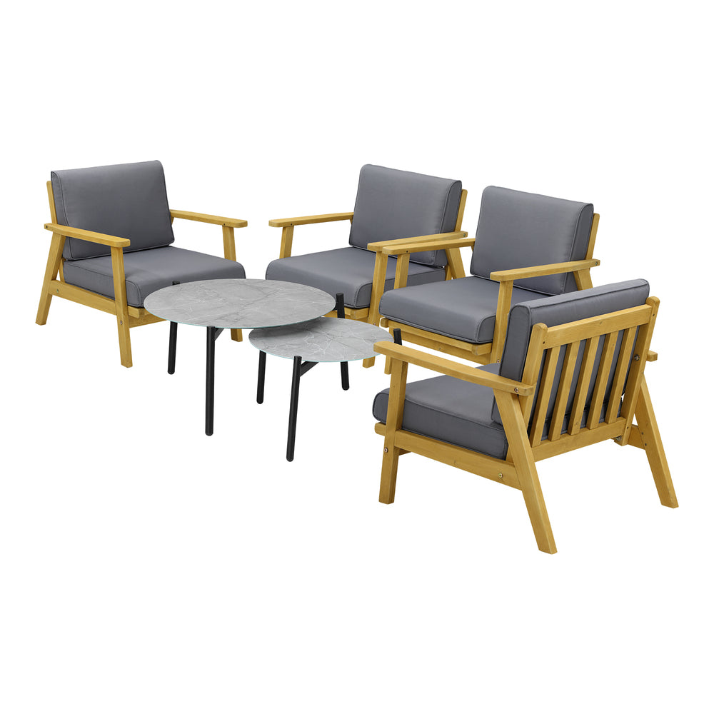 Livsip 6PCS Outdoor Lounge Set 2pc Grey Coffee Table Sets with Armchairs-Outdoor Patio Set-PEROZ Accessories