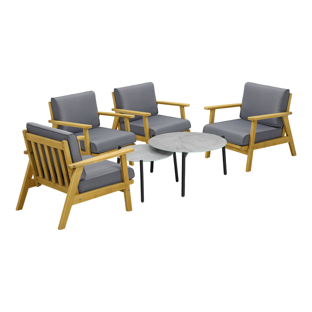 Livsip 6PCS Outdoor Lounge Set 2pc Grey Coffee Table Sets with Armchairs-Outdoor Patio Set-PEROZ Accessories