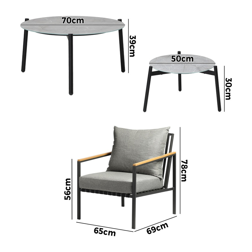 Livsip 6PCS Outdoor Lounge Set Grey 50/70cm Coffee Table Chairs-Outdoor Patio Set-PEROZ Accessories