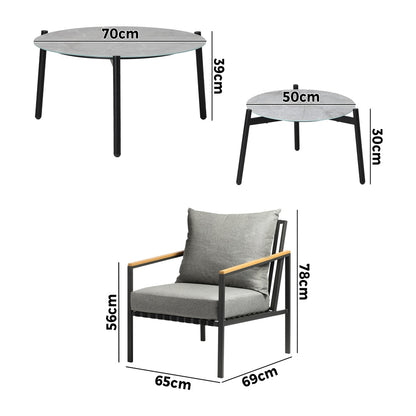 Livsip 6PCS Outdoor Lounge Set Grey 50/70cm Coffee Table Chairs-Outdoor Patio Set-PEROZ Accessories