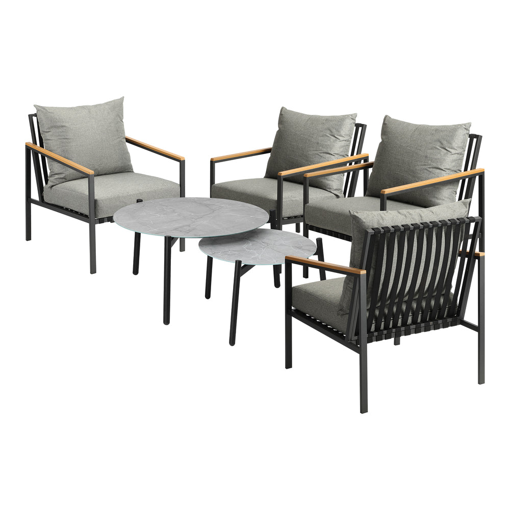 Livsip 6PCS Outdoor Lounge Set Grey 50/70cm Coffee Table Chairs-Outdoor Patio Set-PEROZ Accessories