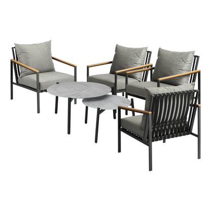 Livsip 6PCS Outdoor Lounge Set Grey 50/70cm Coffee Table Chairs-Outdoor Patio Set-PEROZ Accessories