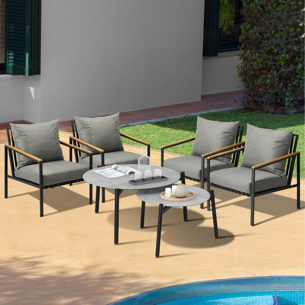 Livsip 6PCS Outdoor Lounge Set Grey 50/70cm Coffee Table Chairs-Outdoor Patio Set-PEROZ Accessories