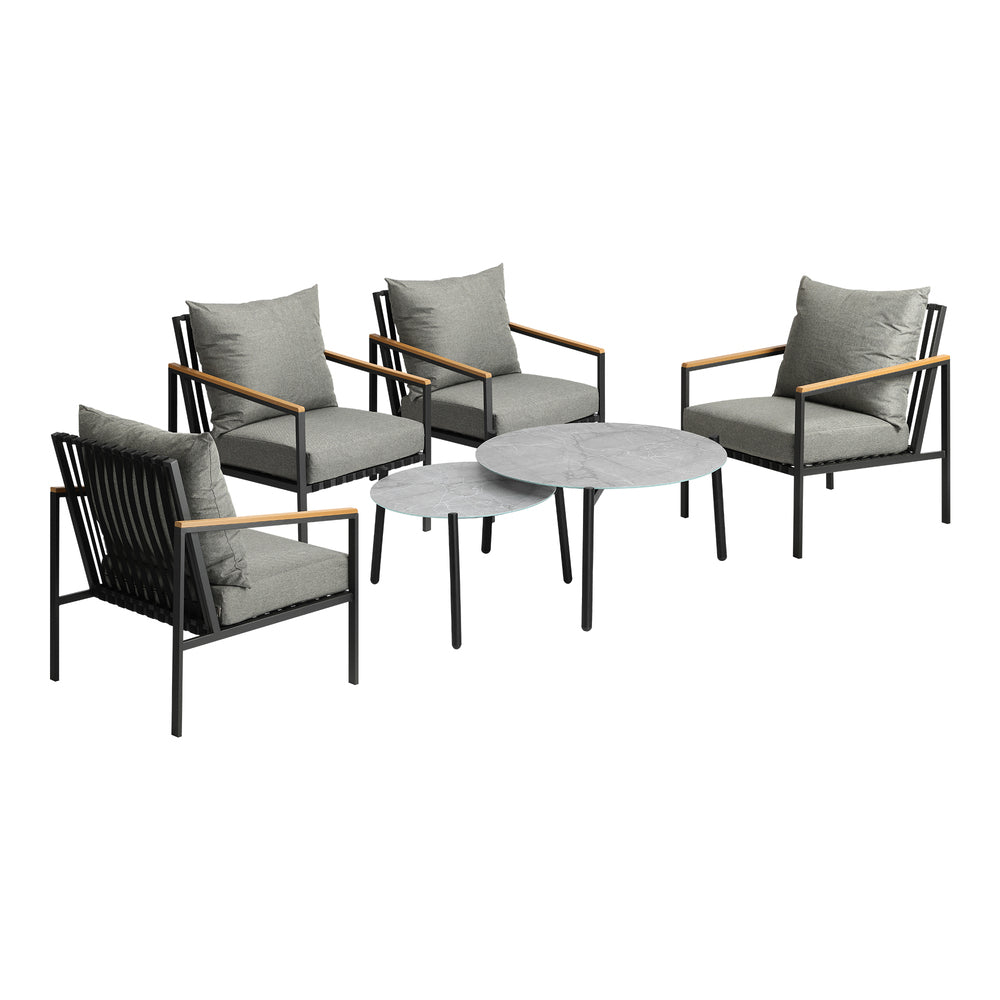 Livsip 6PCS Outdoor Lounge Set Grey 50/70cm Coffee Table Chairs-Outdoor Patio Set-PEROZ Accessories