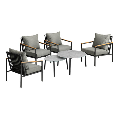 Livsip 6PCS Outdoor Lounge Set Grey 50/70cm Coffee Table Chairs-Outdoor Patio Set-PEROZ Accessories