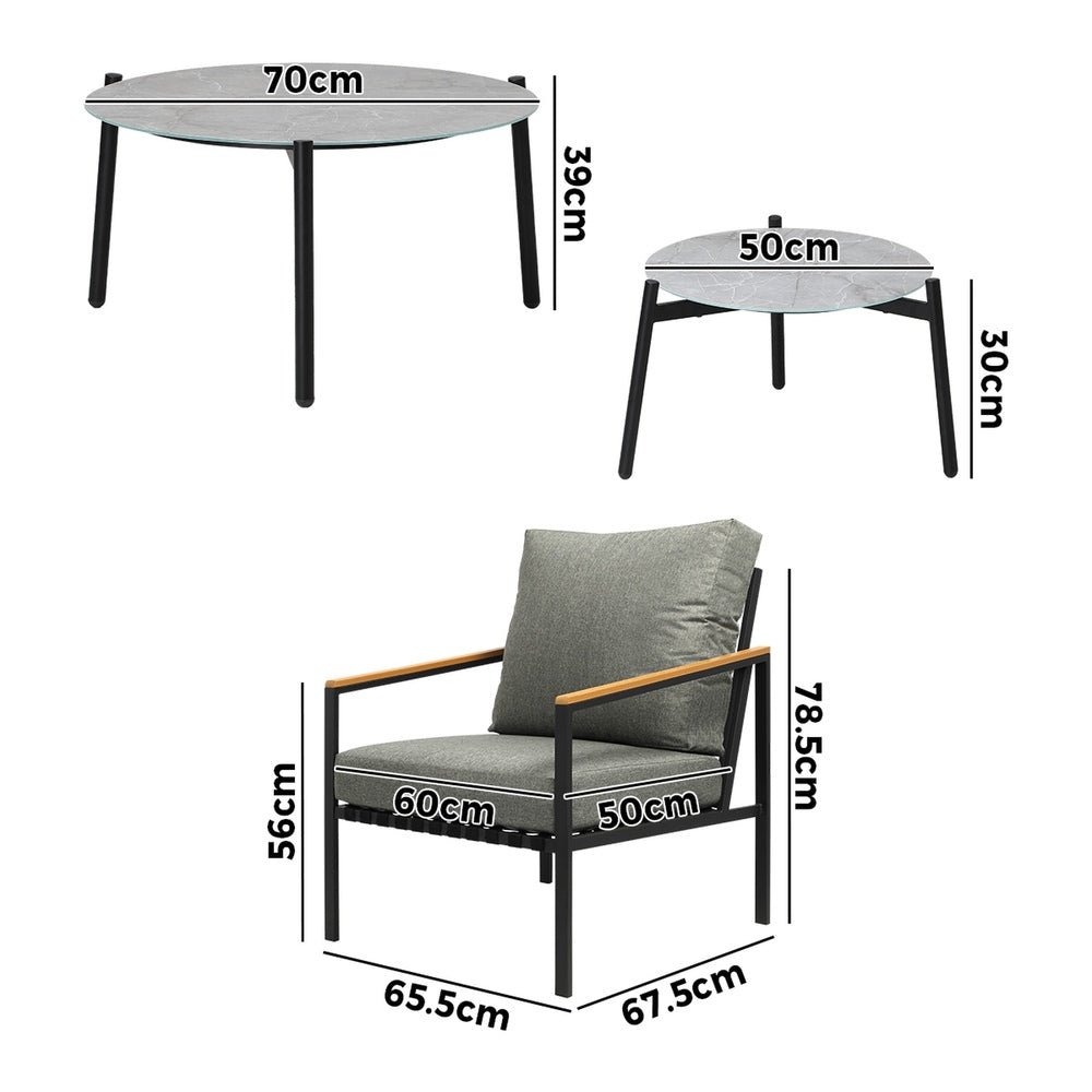 Livsip 6PCS Outdoor Lounge Set Grey Coffee Table Set with Chairs-Outdoor Patio Set-PEROZ Accessories