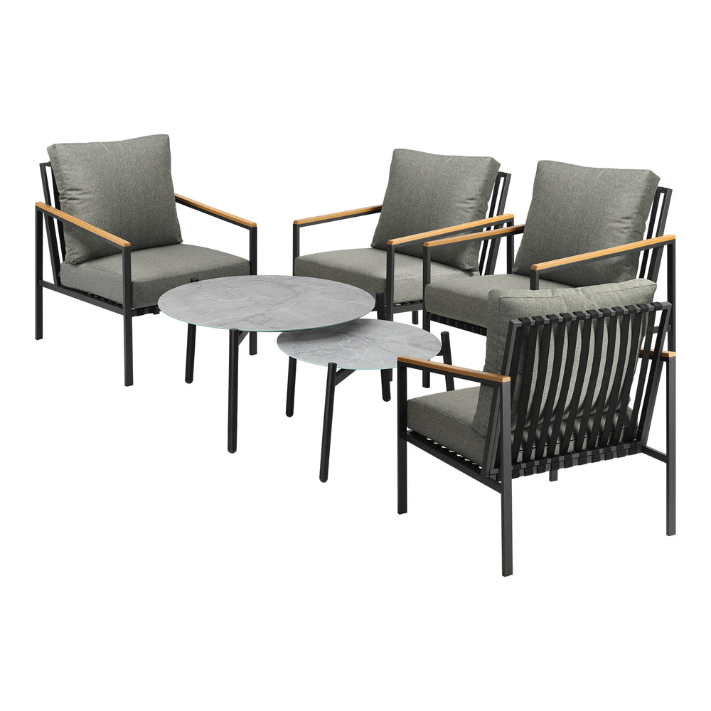 Livsip 6PCS Outdoor Lounge Set Grey Coffee Table Set with Chairs-Outdoor Patio Set-PEROZ Accessories