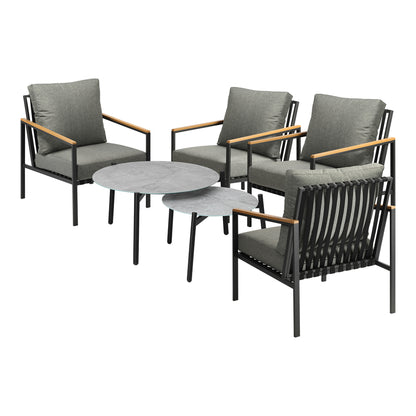 Livsip 6PCS Outdoor Lounge Set Grey Coffee Table Set with Chairs-Outdoor Patio Set-PEROZ Accessories