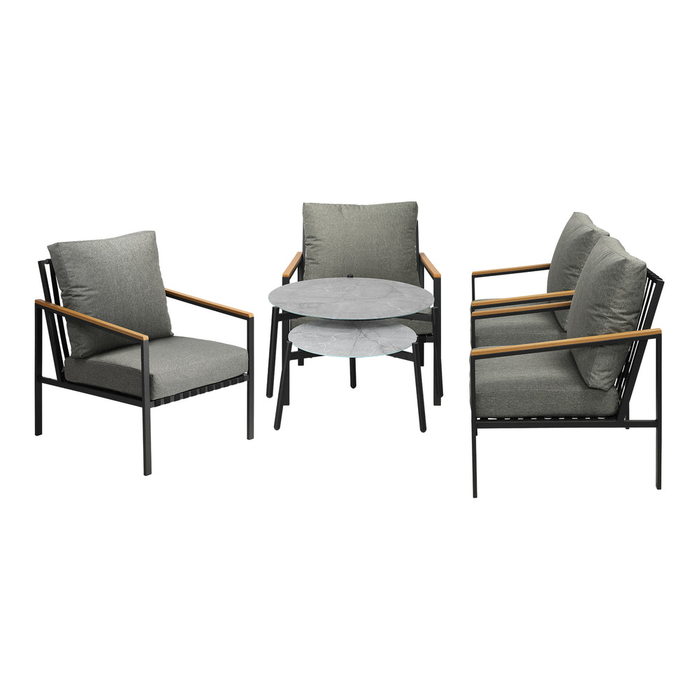 Livsip 6PCS Outdoor Lounge Set Grey Coffee Table Set with Chairs-Outdoor Patio Set-PEROZ Accessories