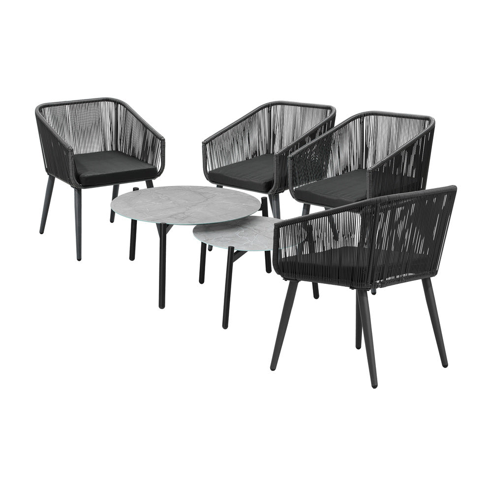 Livsip 6PCS Outdoor Patio Set 2pc Coffee Table Polyester Chair Rope-Outdoor Patio Set-PEROZ Accessories