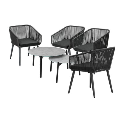 Livsip 6PCS Outdoor Patio Set 2pc Coffee Table Polyester Chair Rope-Outdoor Patio Set-PEROZ Accessories