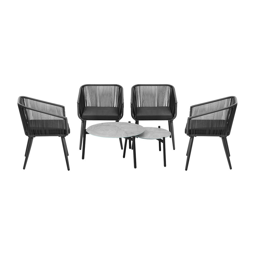 Livsip 6PCS Outdoor Patio Set 2pc Coffee Table Polyester Chair Rope-Outdoor Patio Set-PEROZ Accessories