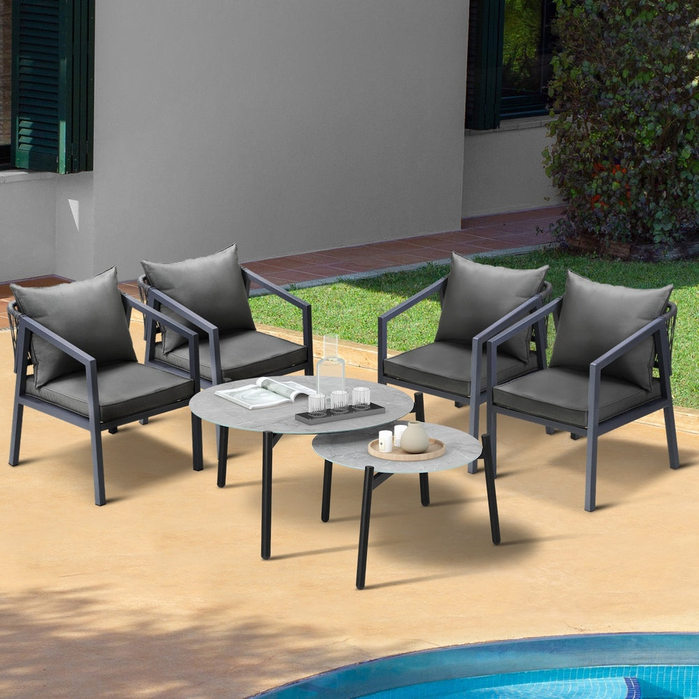 Livsip 6PCS Outdoor Patio Set Grey 70cm Coffee Table Set Grey Chairs-Outdoor Patio Set-PEROZ Accessories