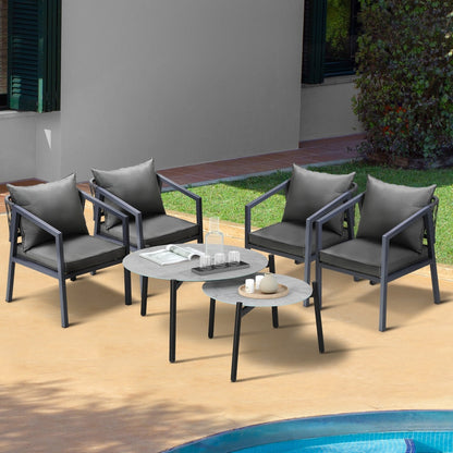 Livsip 6PCS Outdoor Patio Set Grey 70cm Coffee Table Set Grey Chairs-Outdoor Patio Set-PEROZ Accessories
