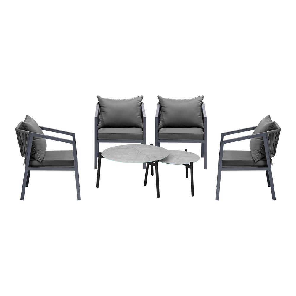 Livsip 6PCS Outdoor Patio Set Grey 70cm Coffee Table Set Grey Chairs-Outdoor Patio Set-PEROZ Accessories